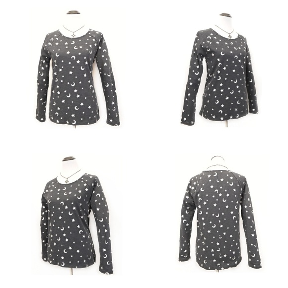 LOFT Grey Moon & Star Silver Foil Long Sleeve Tee Shirt - Picture 4 of 5